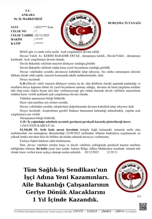 Tüm Sağlık İş Sendikası Kazandırmaya Devamediyor.!!